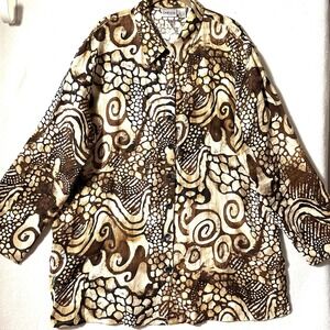 Chico's 3 XL Linen Tunic Button-Up Abstract Print Long-Sleeve Shirt Shacket